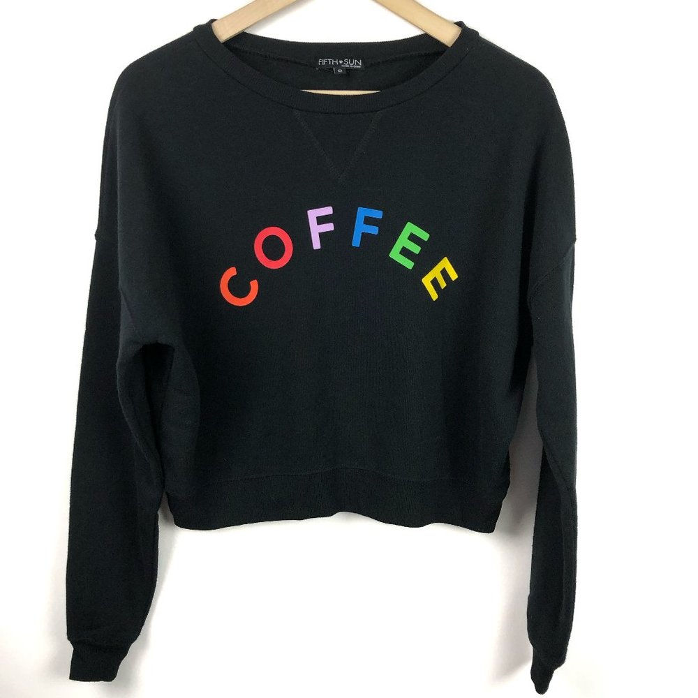 COFFEE Graphic Crop Top Sweatshirt Rainbow Small